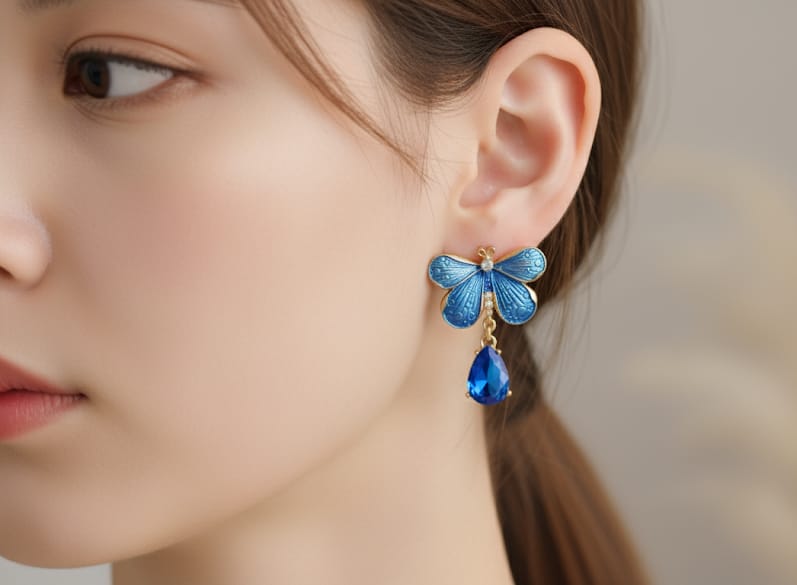 Blue Butterfly Drop Earrings