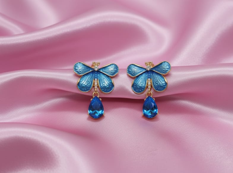 Blue Butterfly Drop Earrings