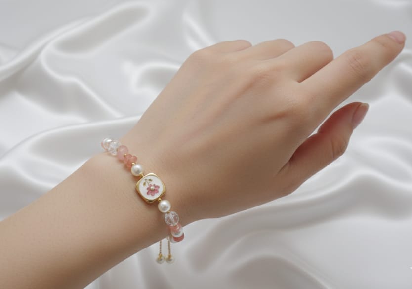 Bolo Style Pink Stone & Pearls Bracelet
