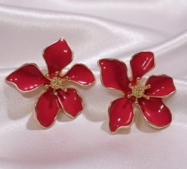 Red Floral Stud Earrings