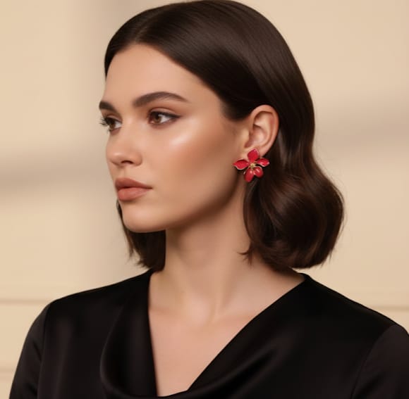 Red Floral Stud Earrings