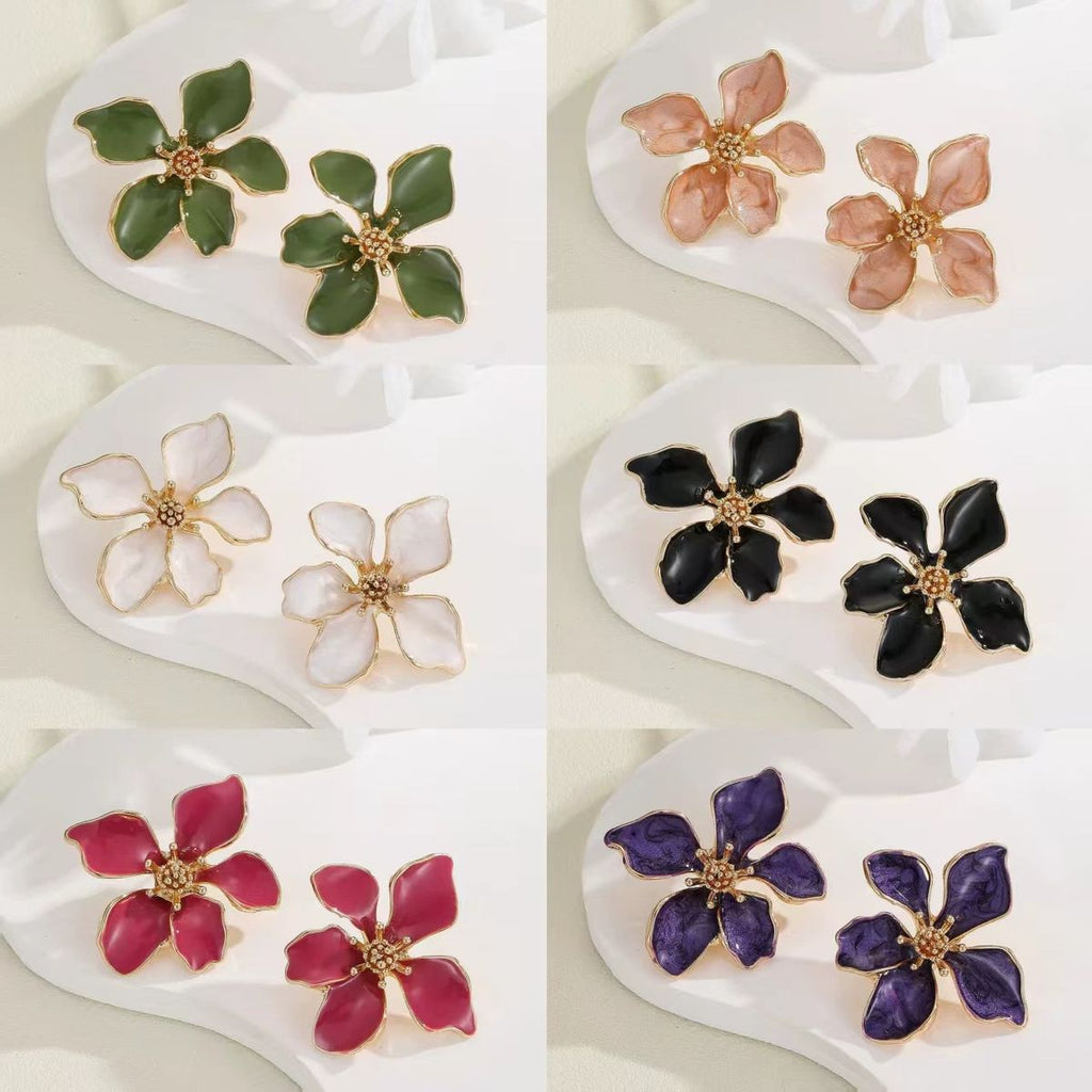 Red Floral Stud Earrings